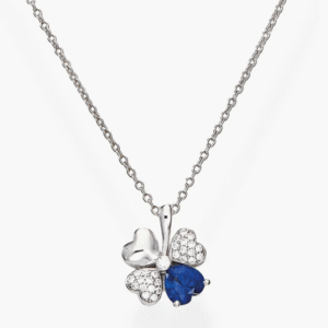 Collana Quadricuore Rodio e Zirconi Bianchi e Blu