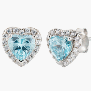 Orecchini Cuore con Zirconi Acqua Marina e Bianchi