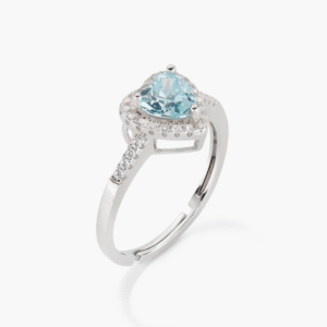 Anello Cuore con Zirconi Acqua Marina e Bianchi