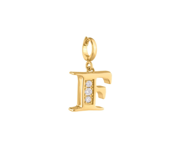 Rebecca My World 3D Letter F CZ Charm, Gold