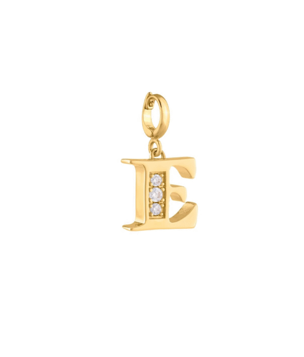 Rebecca My World 3D Letter E CZ Charm, Gold