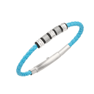 BRACCIALE IN ACCIAIO E PELLE TURCHESE INTRECCIATA