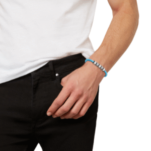 BRACCIALE IN ACCIAIO E PELLE TURCHESE INTRECCIATA