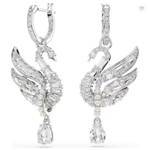 Orecchini Swan Cigno, Bianchi, Placcato rodio