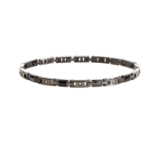 BRACCIALE IN ACCIAIO IP GUN E CERAMICA CON CUBIC ZIRCONIA