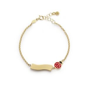 Bracciale Fortuna con coccinella e targhetta in oro giallo