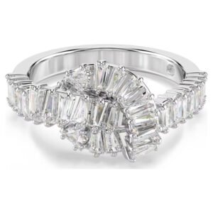 Anello Matrix Taglio baguette, Nodo, Bianco, Placcato rodio