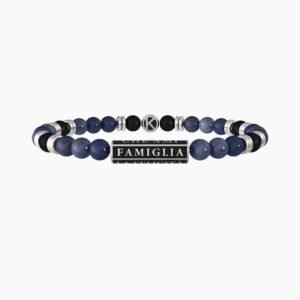 Bracciale famiglia uomo con agata nera e dumortierite blu