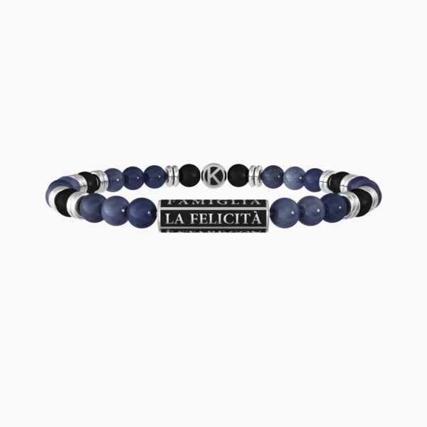 Bracciale famiglia uomo con agata nera e dumortierite blu