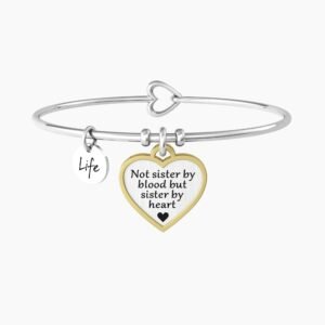 Bracciale rigido sorella con ciondolo e frase