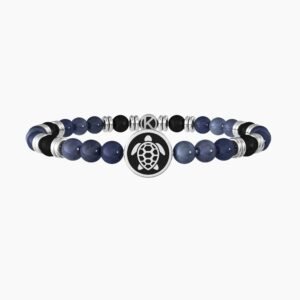 Bracciale uomo con dumortierite blu, agata nera e tartaruga