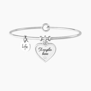 Bracciale rigido con ciondolo e frase "ti voglio bene"
