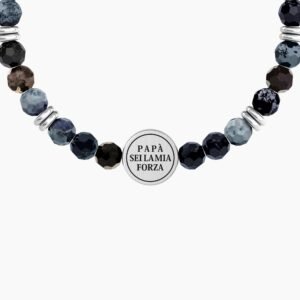 Bracciale elasticoper il papà con agata blu e ancora