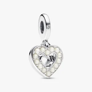 Charm Pendente Doppio Cuore con Perle d’Acqua Dolce Coltivate