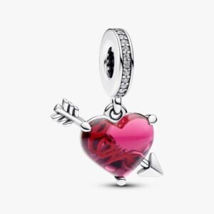 Charm Pendente Cuore con Freccia Vetro di Murano