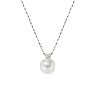 Collana in Argento con Perla 10 mm e Zircone Bianco