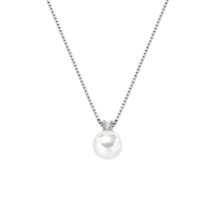 Collana in Argento con Perla 8 mm e Zircone Bianco