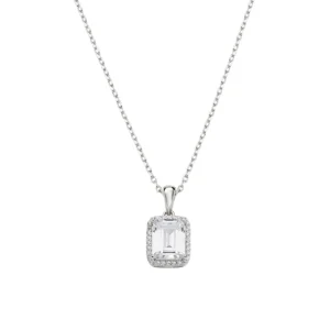 Collana Ciondolo Halo con Zircone Taglio Smeraldo