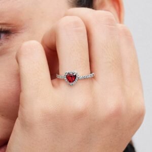 Anello Cuore in Rilievo Rosso