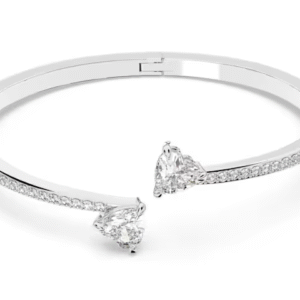 Bracciale rigido Mesmera Cuore, Bianco, Placcato rodio