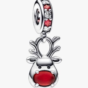 Charm Pendente Renna Naso Rosso Vetro di Murano