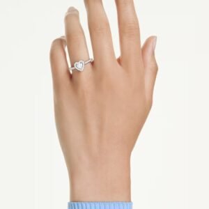 Anello con motivo Una Angelic Taglio misto, Cuore, Bianco, Placcato rodio mis 55