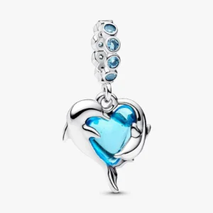 Charm Pendente Delfini e Cuore Vetro di Murano