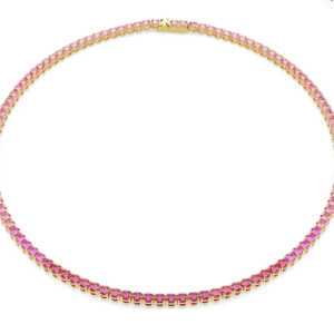 Collana Tennis Matrix Taglio Round, Rosa, Placcato color oro