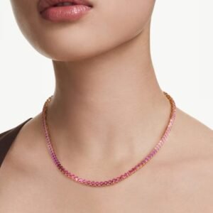 Collana Tennis Matrix Taglio Round, Rosa, Placcato color oro