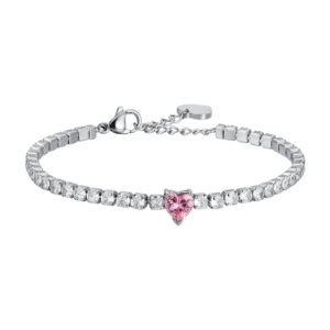 BRACCIALE DONNA IN ACCIAIO CON CRISTALLI BIANCHI E CUORE CRISTALLO ROSA