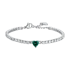BRACCIALE TENNIS DONNA IN ACCIAIO CON CRISTALLI BIANCHI E CUORE CRISTALLO VERDE