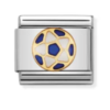 Link Composable acciaio, oro. e smalto bianco e blu Pallone da calcio