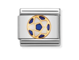 Link Composable acciaio, oro. e smalto bianco e blu Pallone da calcio