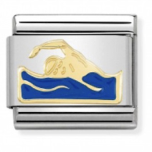 Link Nuotatore Composable acciaio oro e smalto