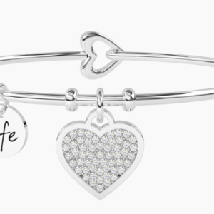 Bracciale rigido con ciondolo cuore e scritta