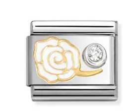 Link Composable Classic Rosa Bianca, Sagoma in Oro con castone in Argento