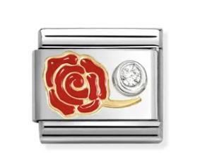 Link Composable Classic Rosa Rossa, Sagoma in Oro con castone in Argento