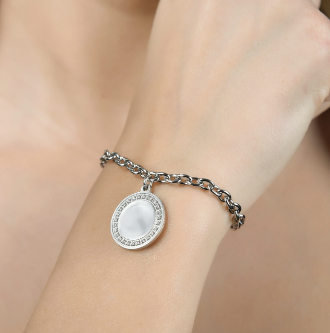 BRACCIALE DONNA IN ACCIAIO CON CRISTALLI BIANCHI