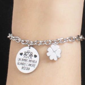 BRACCIALE DONNA IN ACCIAIO UN BIMBO IMPARA QUANDO L'AMORE INSEGNA