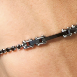 BRACCIALE TENNIS UOMO IN ACCIAIO CON CERAMICA NERA E ZIRCONI NERI