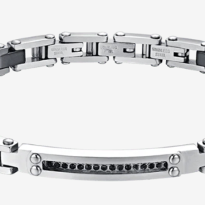 BRACCIALE UOMO IN ACCIAIO E CERAMICA NERA CON CRISTALLI NERI