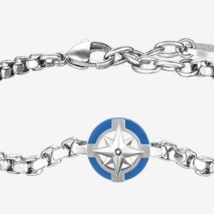 BRACCIALE UOMO IN ACCIAIO CON ROSA DEI VENTI E DETTAGLIO BLU