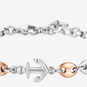 BRACCIALE UOMO IN ACCIAIO CON ANCORA ED ELEMENTI IN ACCIAIO IP ROSE