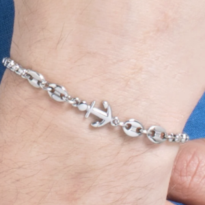 BRACCIALE UOMO IN ACCIAIO CON ANCORA ED ELEMENTI IN ACCIAIO