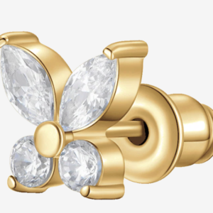 MONO ORECCHINO DONNA IN ACCIAIO CON FARFALLA CON ALI ZICONE BIANCO COLORE ORO