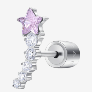 MONO ORECCHINO DONNA IN ACCIAIO STELLA ROSA E CRISTALLI BIANCHI