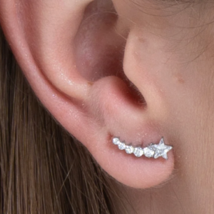 MONO ORECCHINO DONNA IN ACCIAIO STELLA E CRISTALLI BIANCHI