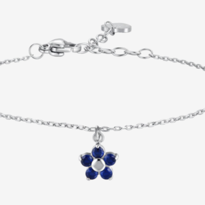 BRACCIALE DONNA IN ACCIAIO CON PENDENTE FIORE E PETALI ZIRCONE BLU