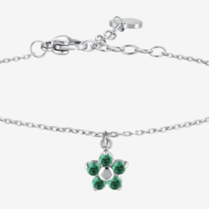 BRACCIALE DONNA IN ACCIAIO CON PENDENTE FIORE E PETALI ZIRCONE VERDE