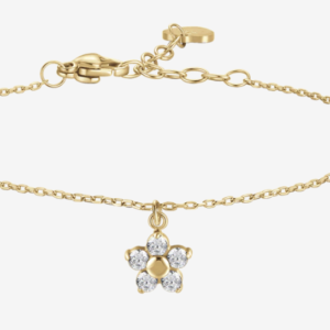 BRACCIALE DONNA IN ACCIAIO COLORE ORO CON PENDENTE FIORE E ZIRCONI BIANCHI